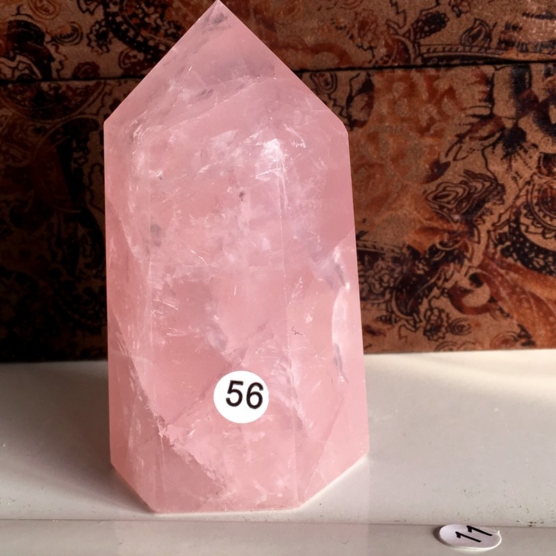 马达加斯加天然粉水晶柱子粉色单尖柱六棱柱原石长形家居装饰摆件