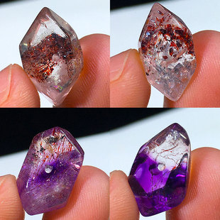 天然超七紫水晶不规则随形原石打磨彼岸花红发金字塔手串装饰挂件
