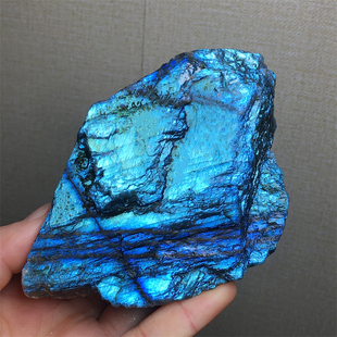 天然拉长石灰月光石强蓝光黄紫彩光原石雕刻毛料造景家居桌面摆件