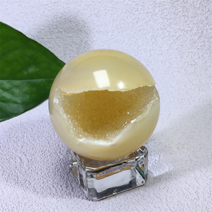 天然蓝白黄玛瑙洞聚宝盆开口笑钱袋子水晶洞球家居桌面办公室摆件