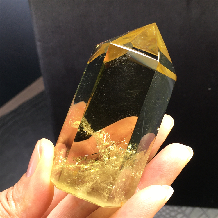 天然黄水晶单尖六棱柱子家居摆件
