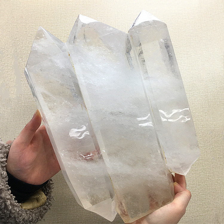 天然白水晶单尖多头柱子家居摆件