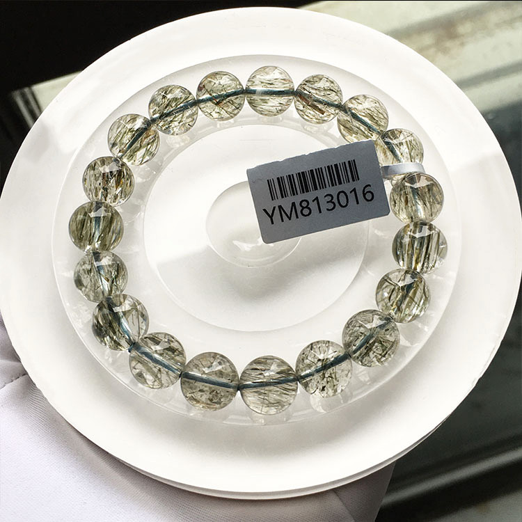 天然蓝发绿发晶手链蓝钢丝墨绿色