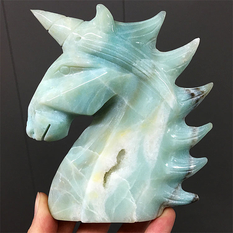 天然天河石雕刻件独角兽家居摆件