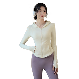 Ackdcs加绒瑜伽外套女春季连帽拉链运动上衣专业跑步训练健身长袖