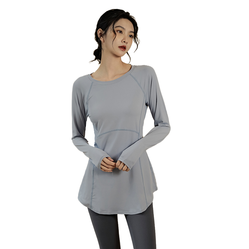 Ackdcs长袖瑜伽服女秋冬新款跑步运动速干衣遮臀显瘦健身上衣套装