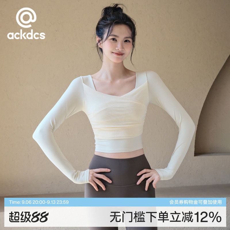 Ackdcs带胸垫瑜伽服上衣女秋冬网纱健身长袖高级感普拉提运动套装