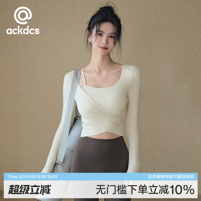 Ackdcs带胸垫瑜伽长袖女运动上衣图片