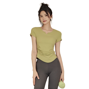 Ackdcs带胸垫瑜伽服上衣女修身显瘦运动T恤跑步训练健身短袖套装