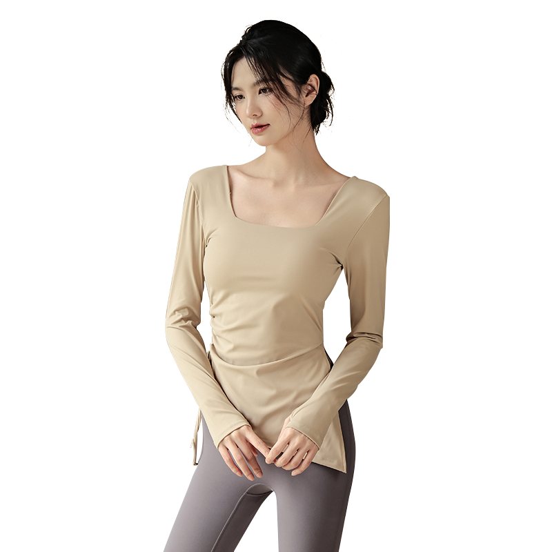 Ackdcs带胸垫瑜伽服长袖女抽绳运动上衣专业跑步训练普拉提健身服