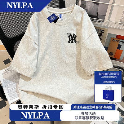 NYLPA美式做旧情侣款NY字母印花男宽松休闲短袖女oversize百搭T恤