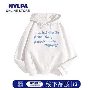韩 男女宽松慵懒连帽套头帽衫 NYLPA秋冬季 克莱因蓝字母小众情侣款