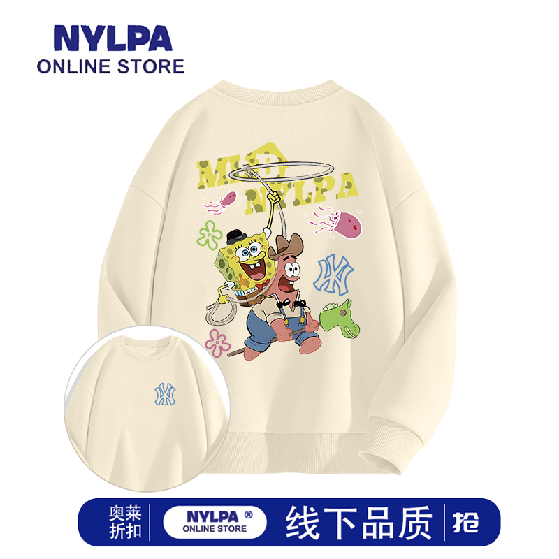 NYLPA秋冬季2025美式街头慵懒海绵宝宝套头印花圆领卫衣百搭外套