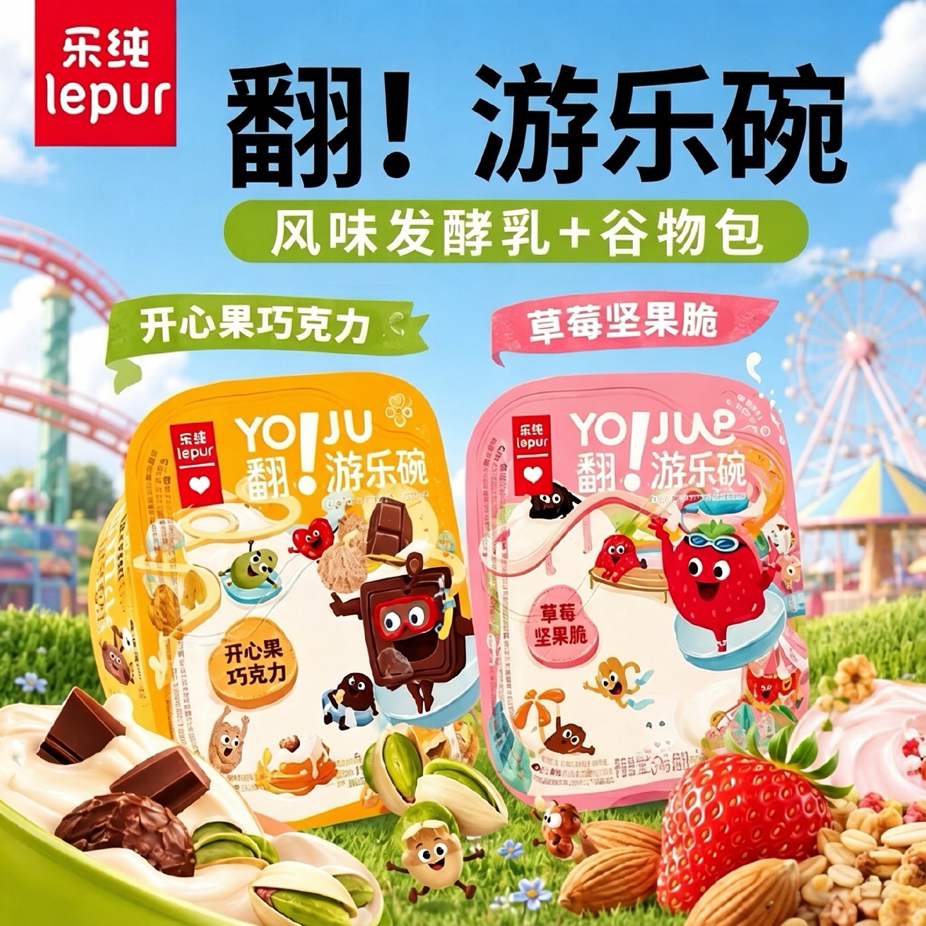 乐纯 翻！游乐碗果味发酵乳谷物包9杯装开盖即食酸奶
