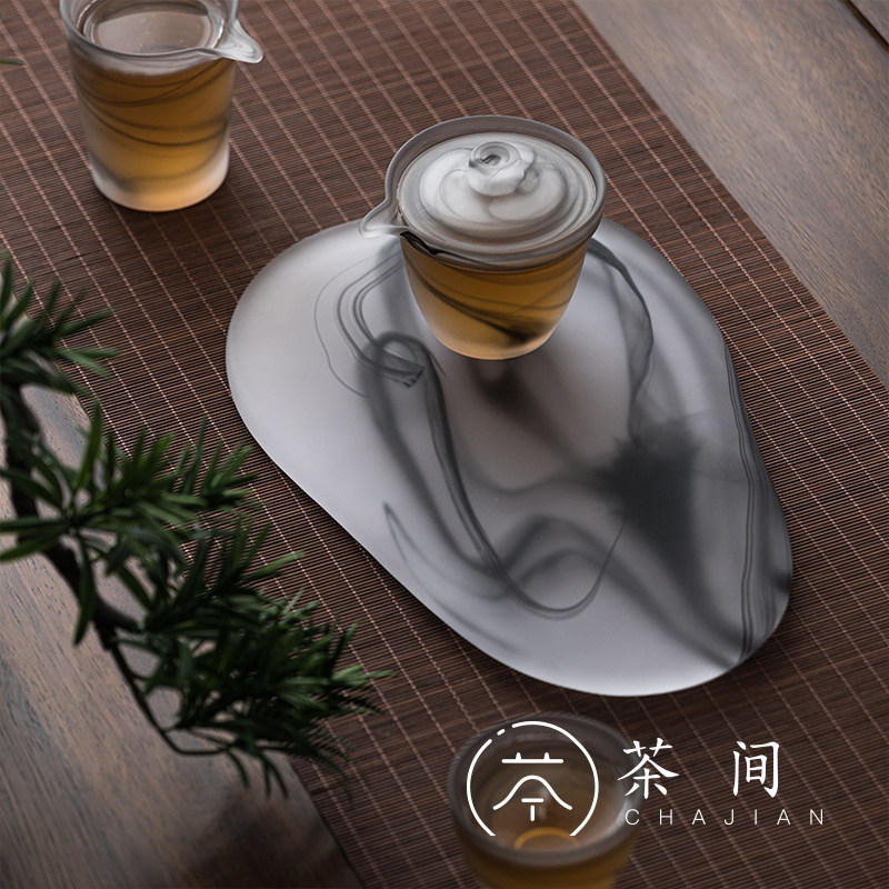 茶间|日式玻璃茶盘小型家用小茶台功夫茶具创意干泡台茶杯托盘