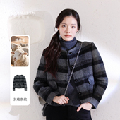 双面呢大衣女气质优雅 复古条纹短款 直播时间15：30 17：00