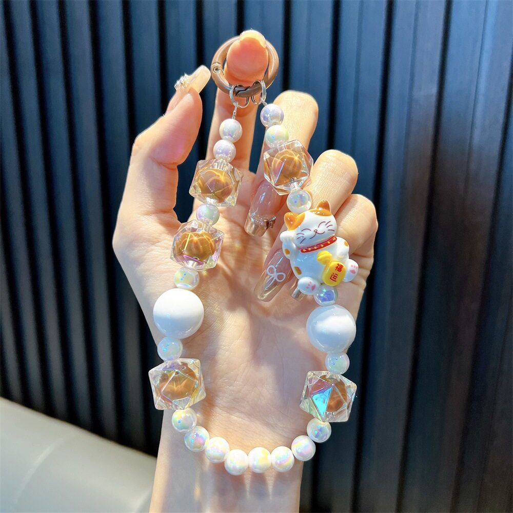 女士手机链挂手腕精致手机挂绳卡通钥匙链招财猫手机挂饰