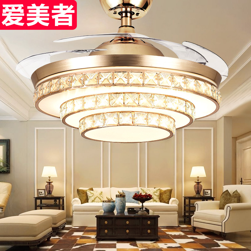 水晶风扇灯变频吊扇灯金色卧室灯