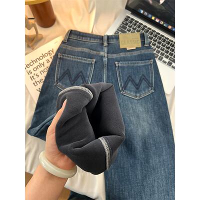 加绒加厚牛仔裤女九分直