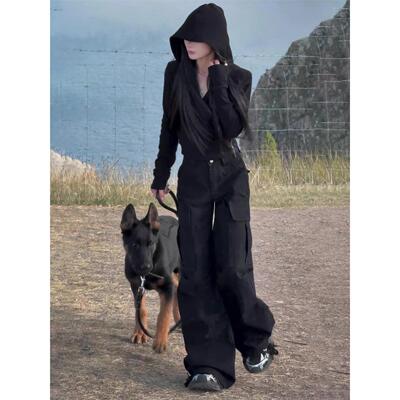 黑色美式工装裤女款秋季2