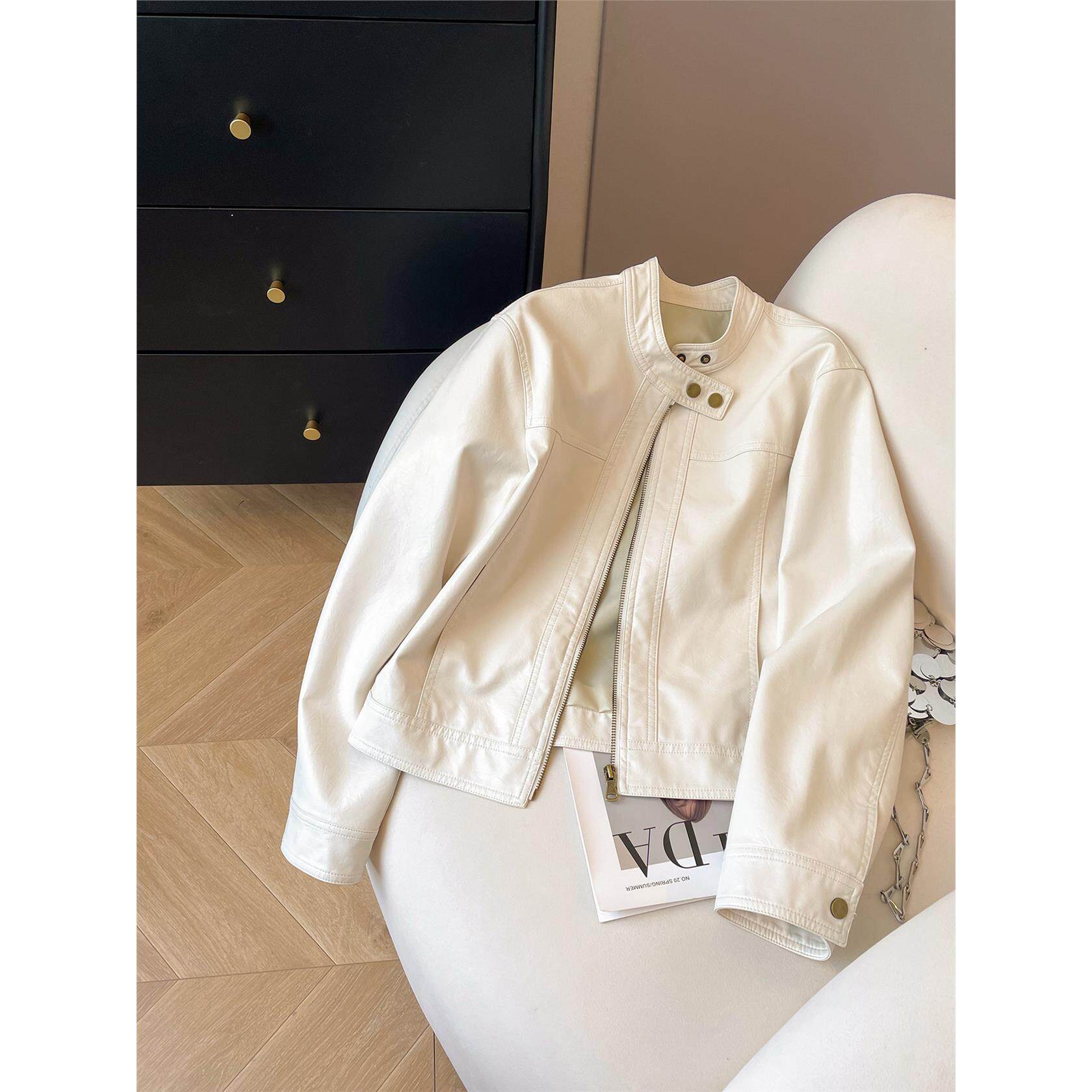 小C家 立领皮衣外套女2025新款秋季酷飒风高级感小个子机车皮夹克