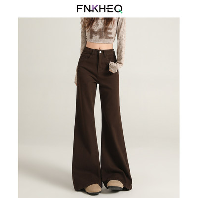 棕咖色微喇牛仔裤女春202