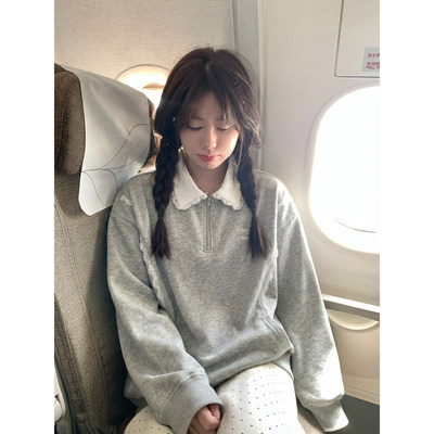 开春穿搭蕾丝拼接polo领