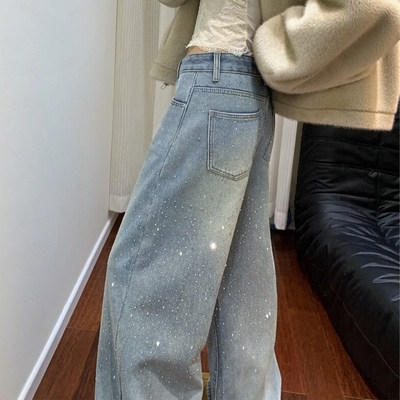 设计感满天星烫钻直筒牛