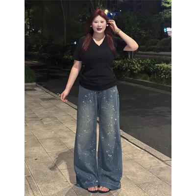 300斤美式覆古烫钻牛仔裤