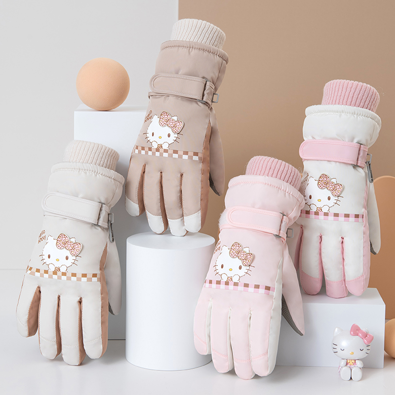 KT触屏滑雪手套helloKitty防风防泼水加绒加厚防滑保暖电动车女冬