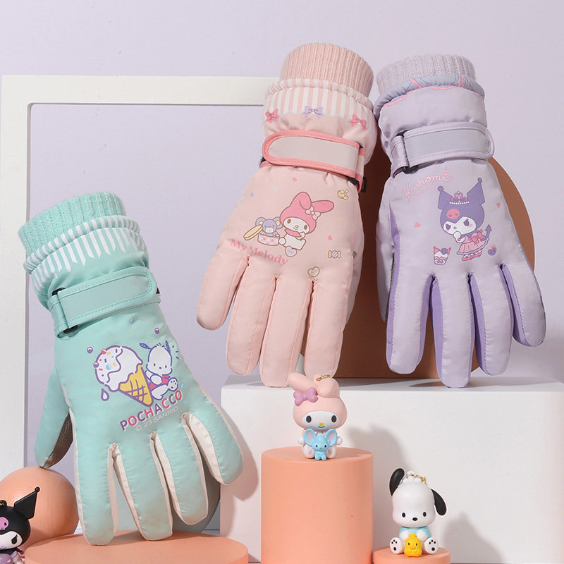 5-8岁正版三丽鸥儿童滑雪手套女冬加绒加厚保暖防水学生防寒骑行