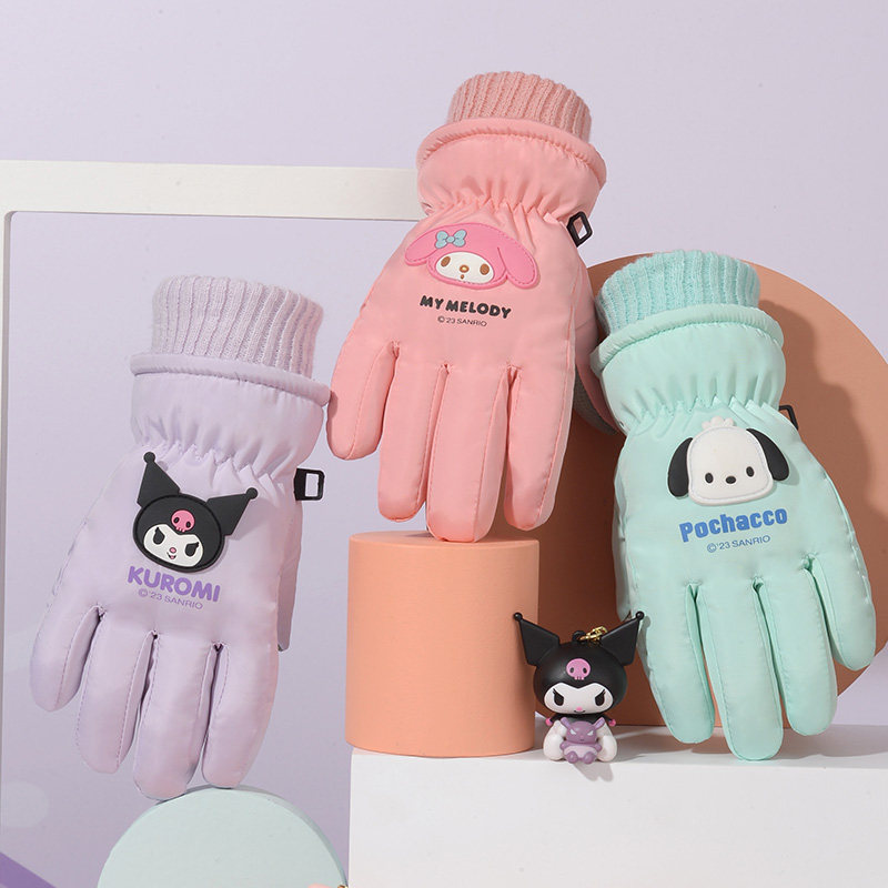 3-5岁正版三丽鸥儿童滑雪手套女冬加绒加厚保暖可爱韩版卡通五指