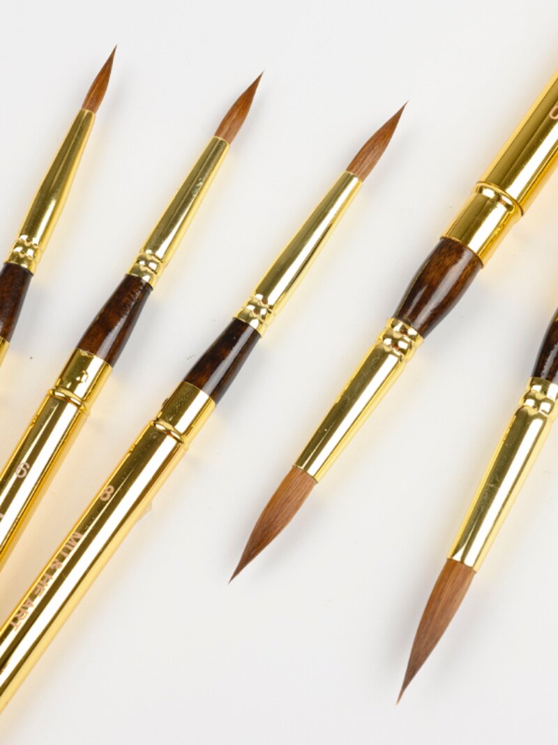 柯林斯基貂毛水彩水粉油画便携旅行笔细长尖头笔勾线金色慕和103r