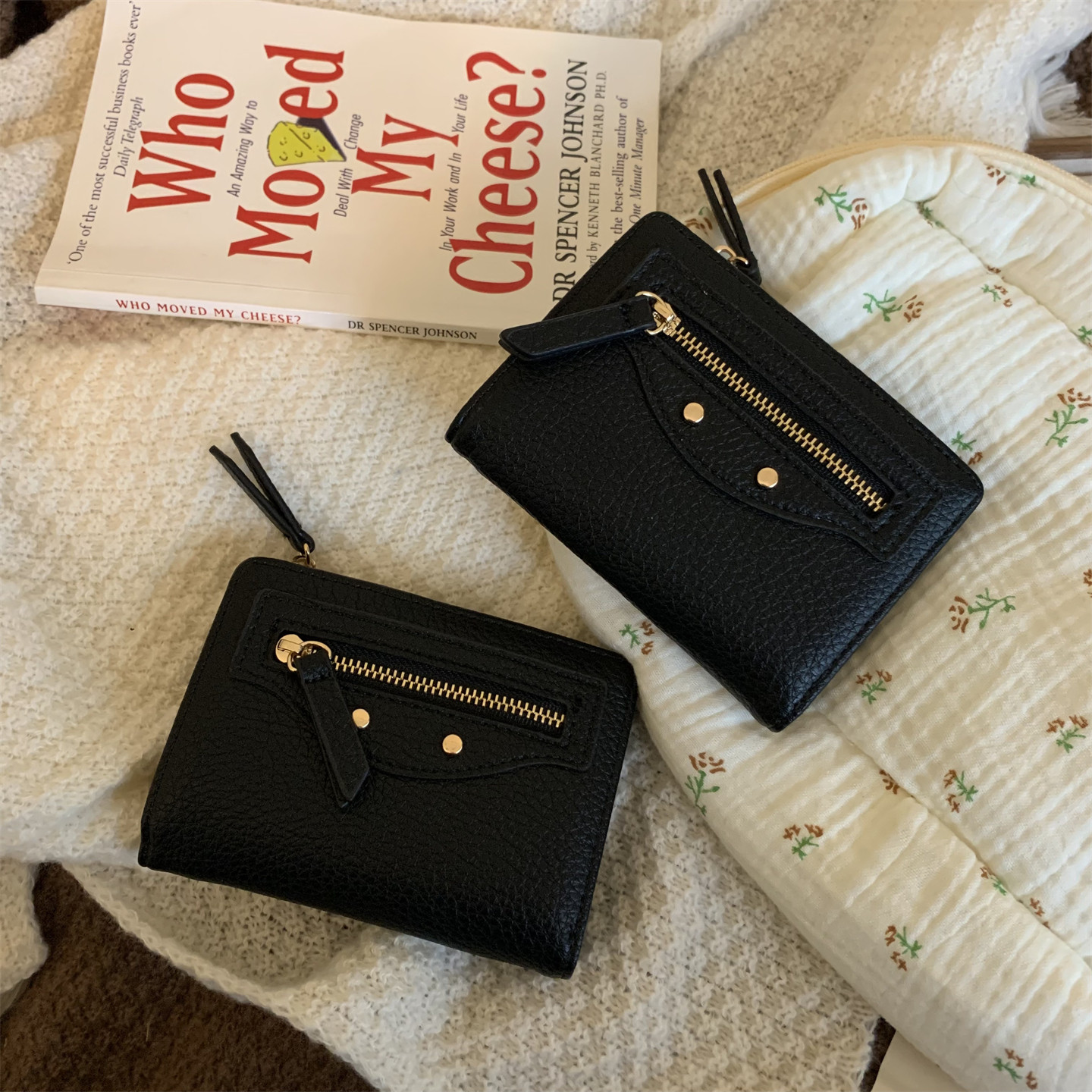 韩版黑色钱包复古简单高档礼物机车风荔枝纹多卡位拉链零钱夹男女