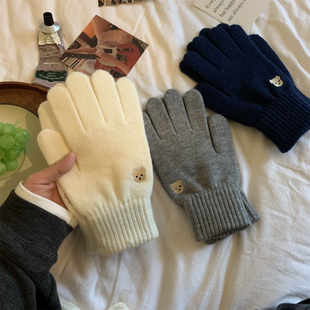 基础百搭|软糯奶白色手套女冬天保暖加绒防寒灰色高级感护手触屏