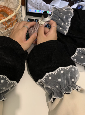 好用不怕蹭到啦~防污耐脏套袖可爱花边学生办公室秋冬黑色袖套女