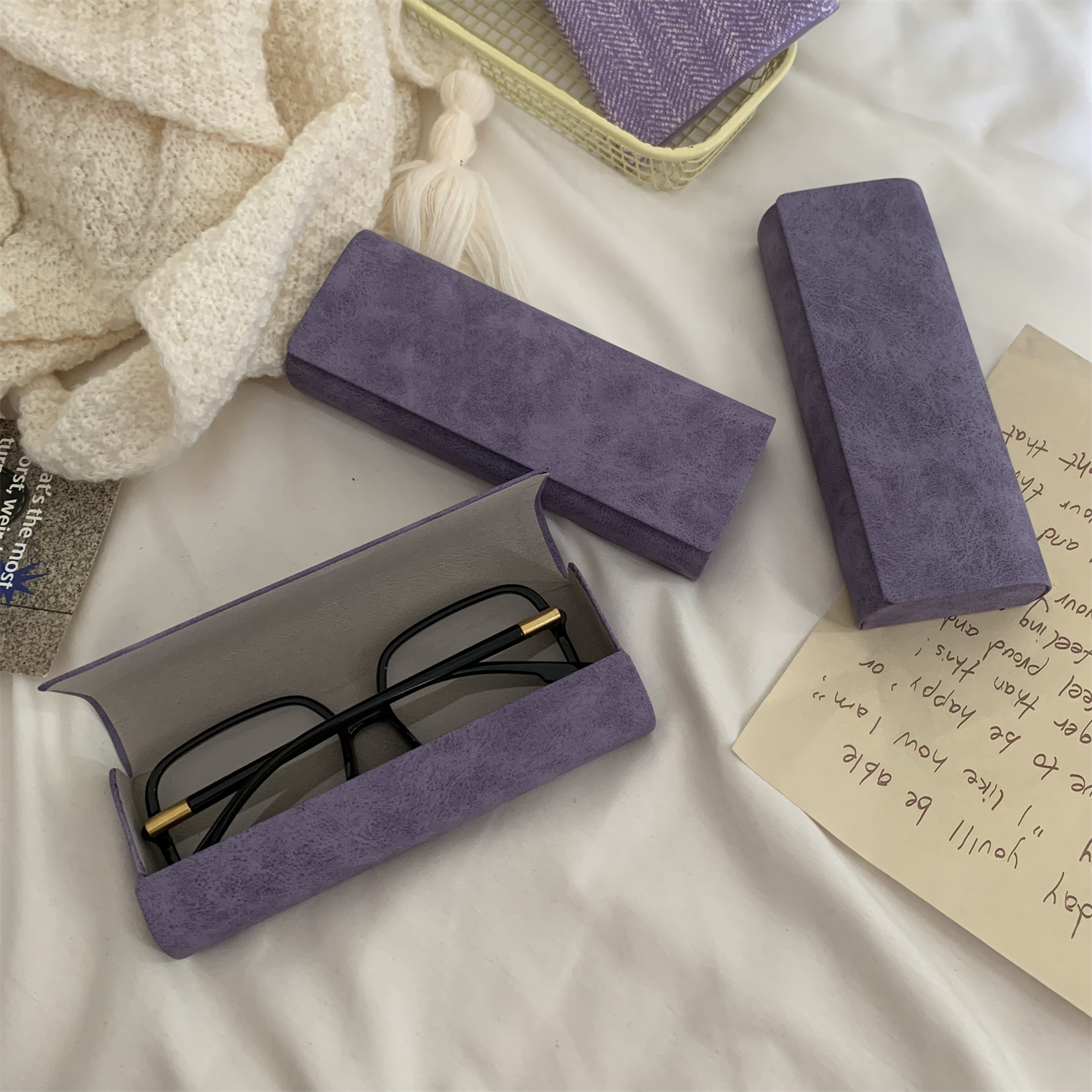 简约方形款紫色眼镜盒硬壳抗压防尘学生近视太阳镜墨镜收纳盒便携