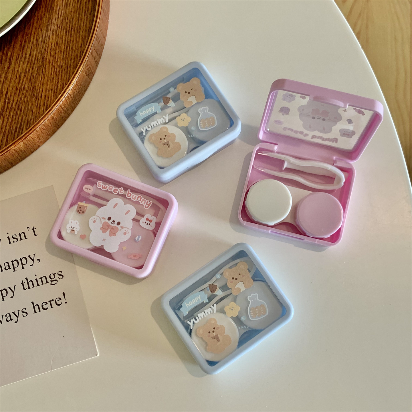 可爱小方盒~新款卡通美瞳盒ins蓝色高颜值隐形眼镜伴侣盒小巧便携