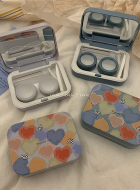 高颜值~方形按压便携隐形眼镜盒高级风复古ins博主护理美瞳盒男女