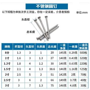 6折 不锈钢家用圆钉木工钉子手工墙钉小洋钉细铁钉长实木板