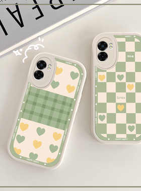 适用于oppoa57/5g手机壳全包大眼睛小羊皮绿色格子爱心清新ins女
