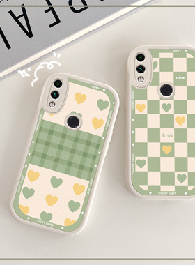 适用于红米note7/note7Pro手机壳全包大眼睛小羊皮绿色格子爱心女