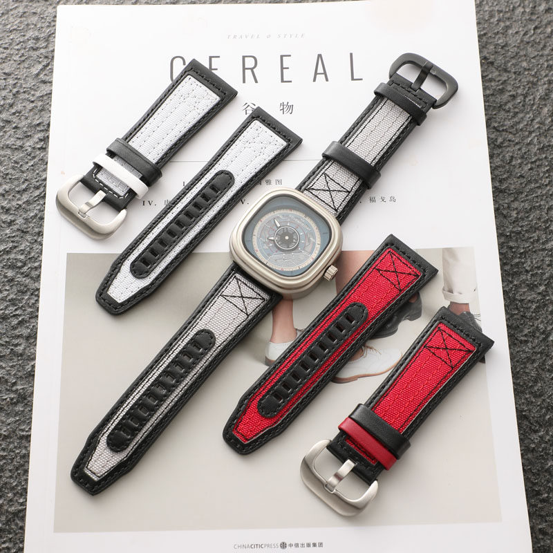 适配7七个星期五P3C/04 09 07帆布手表带Sevenfriday尼龙真皮表带