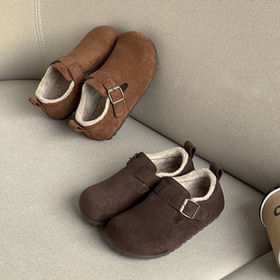 儿童棉鞋2025新款女童勃肯鞋子真皮加绒二棉保暖男童皮鞋豆豆鞋子