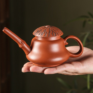 潮州朱泥紫砂壶大红袍半手工家用小容量长嘴渔翁壶泡茶壶功夫茶具