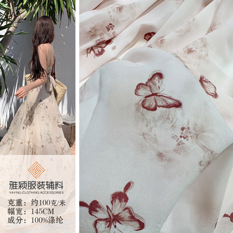 春夏新款雪纺印花布面料轻薄透气服装旗袍连衣裙厂家直销数码