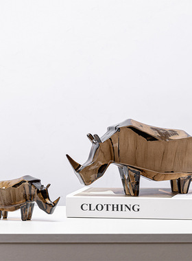 现代北欧犀牛动物摆件软装样板间客厅茶几电视柜房间家居牛