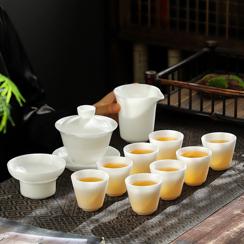 德化白瓷冰种玉瓷茶具套装羊脂玉瓷家用盖碗茶壶茶杯礼盒装伴手