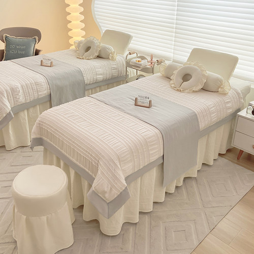 超柔泡泡纱水洗棉美容床罩四件套