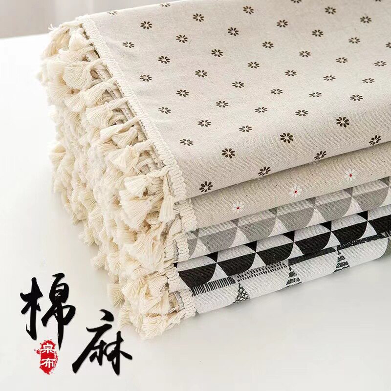 桌布棉麻布艺日系学生书桌垫正长方形餐桌垫流苏茶几防尘